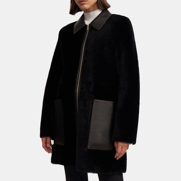 NEW Theory Piazza Coat in Polished Shearling - Picture 2 of 12